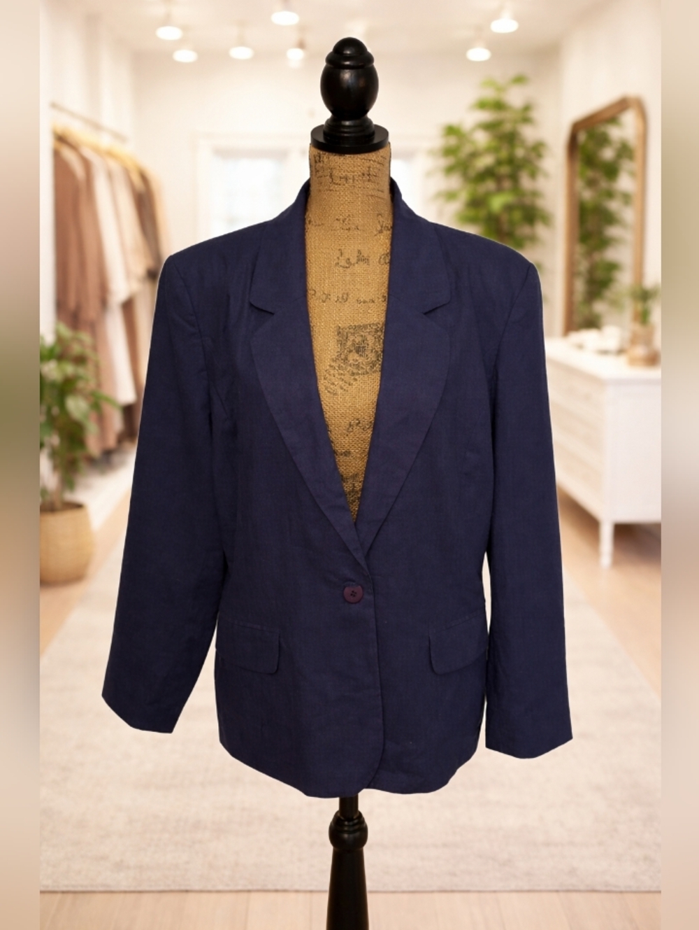 Vintage Navy Blue Willow Ridge Women's Linen Cotton Blazer Size 18 NWT